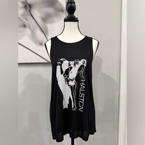 Like New Halston Heritage Black Graphic Women's Tank Top